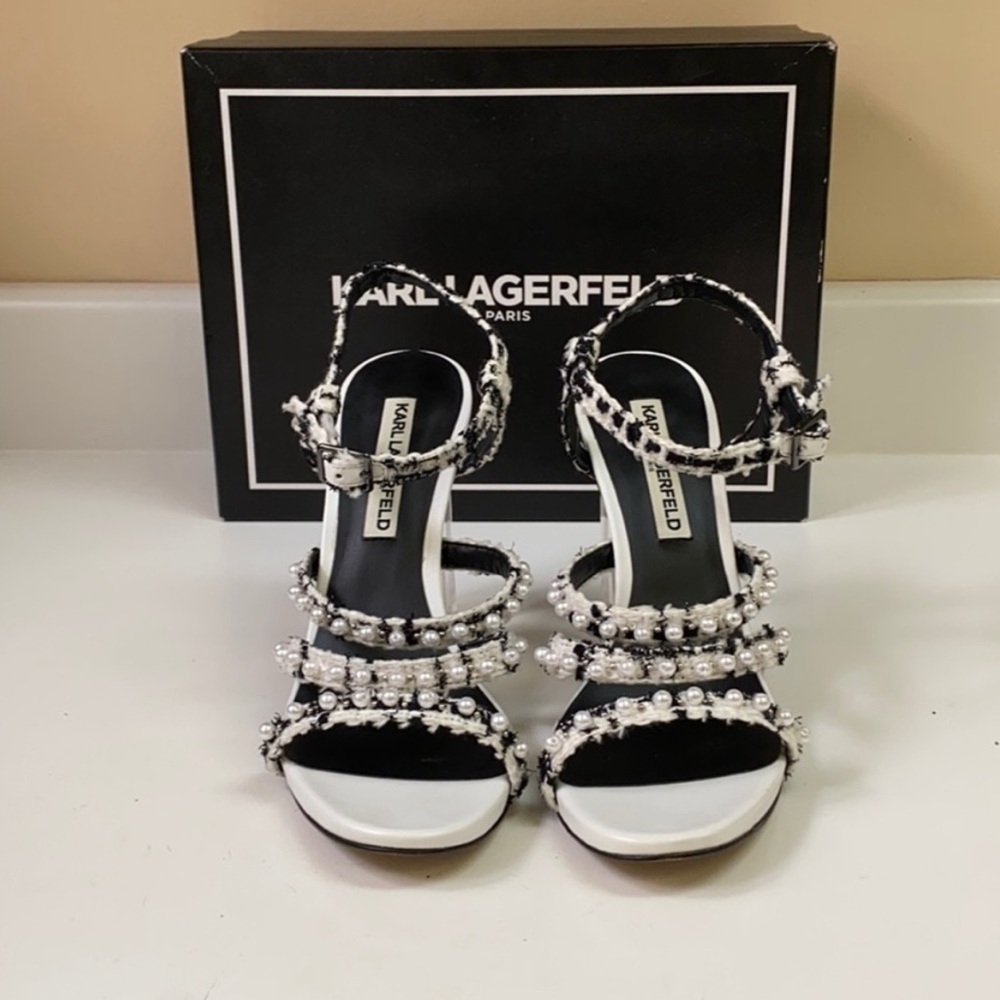 Karl Lagerfeld Pearl Embellished Black and White heels
